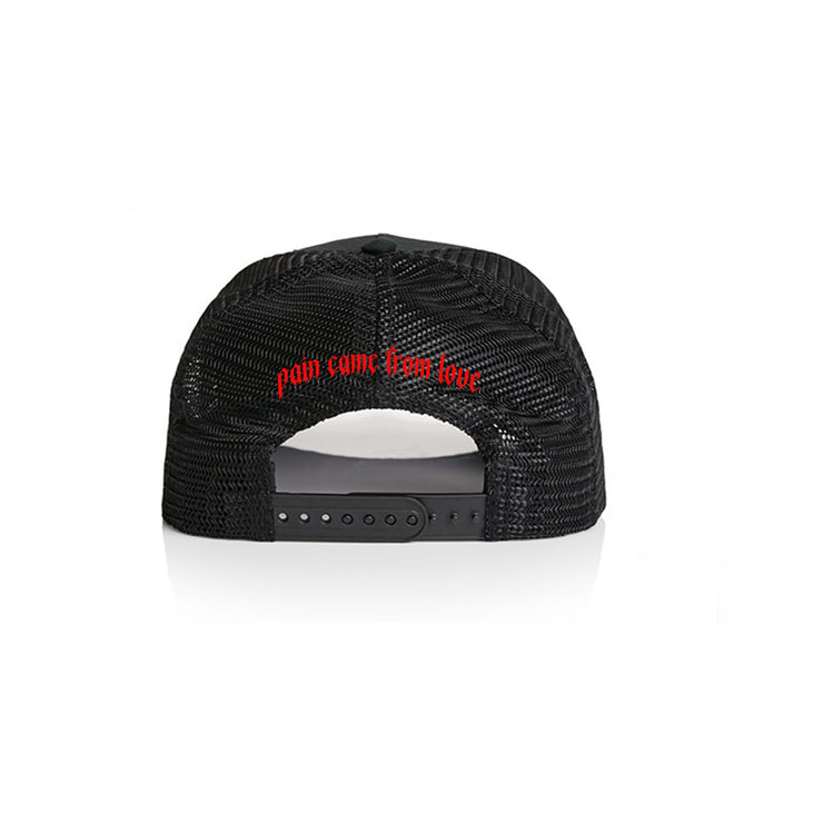 THE LOVE KILLS PAIN CANVAS MESH BACK TRUCKER HAT