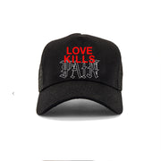 THE LOVE KILLS PAIN CANVAS MESH BACK TRUCKER HAT