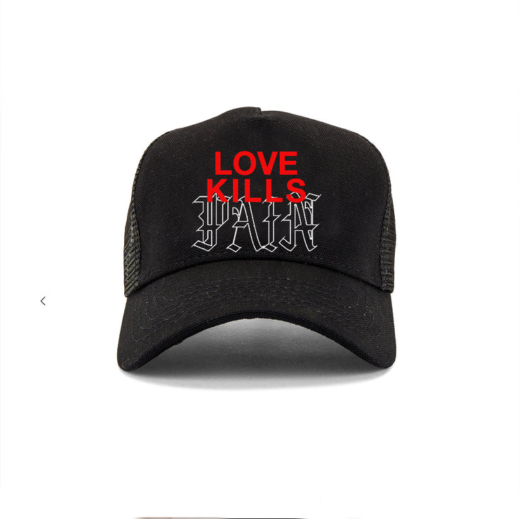 THE LOVE KILLS PAIN CANVAS MESH BACK TRUCKER HAT