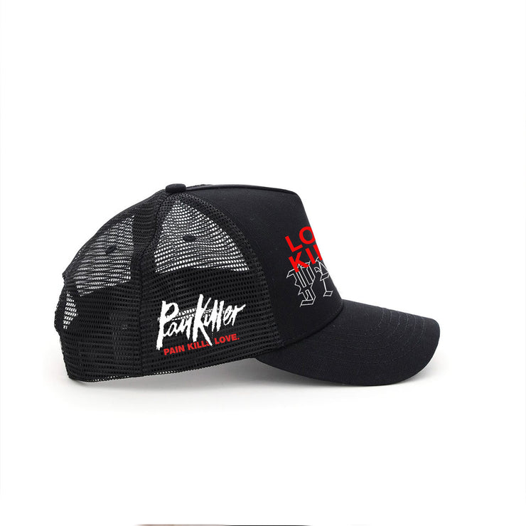 THE LOVE KILLS PAIN CANVAS MESH BACK TRUCKER HAT